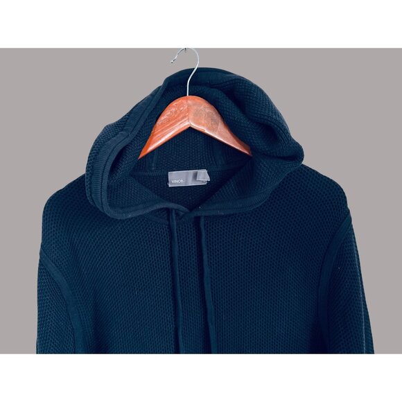 Vince Navy Blue Waffle-Knit Hooded Pullover 100% Cotton Sweater Casual Size XL - Picture 4 of 8